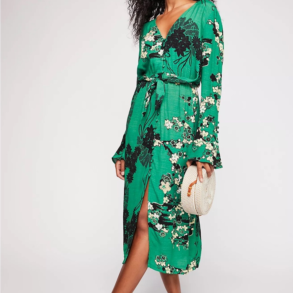 FREE PEOPLE Mixed Print Twist Dress in Green
